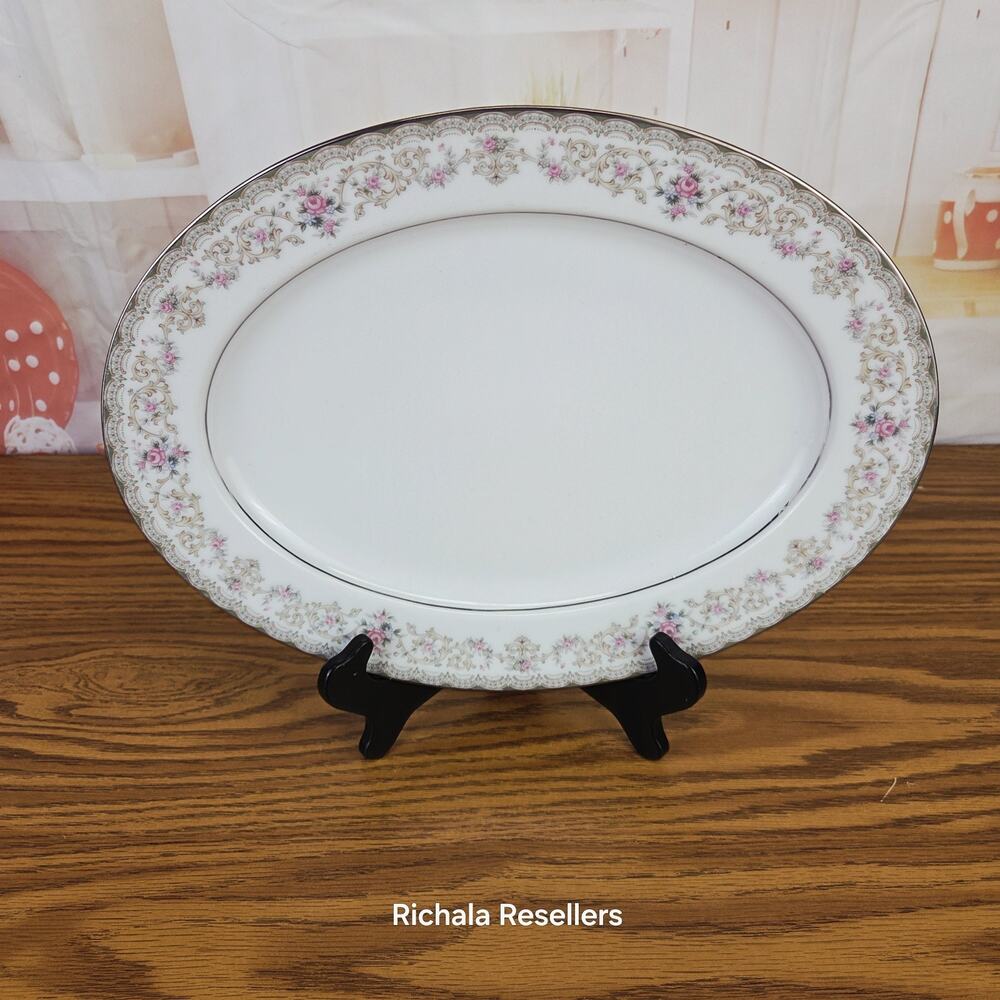 Noritake Edgewood 13 5/8" x 10 3/8" Oval Serving Platter 6807 Floral Roses Japan